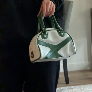 White and Green Dome Satchel Handbag
